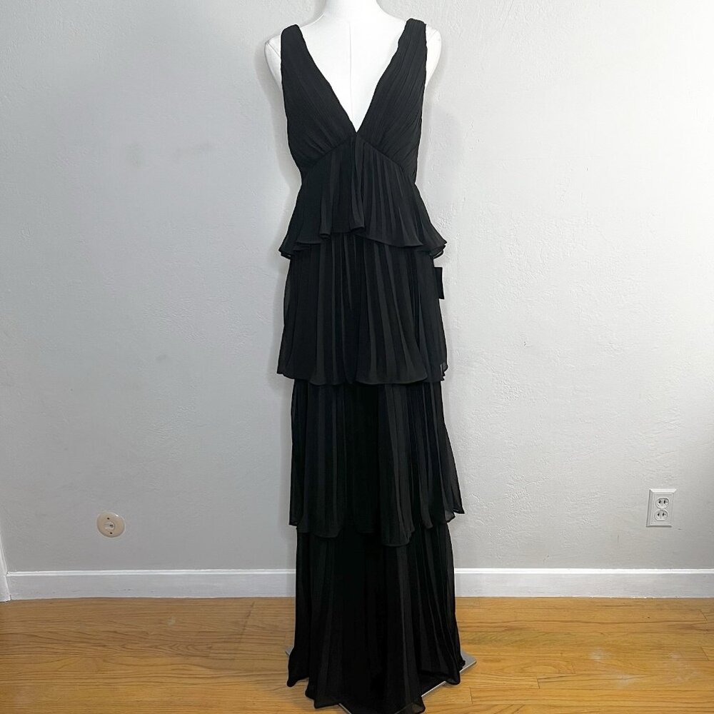 Lulu's Black Tiered Pleated Maxi Dress